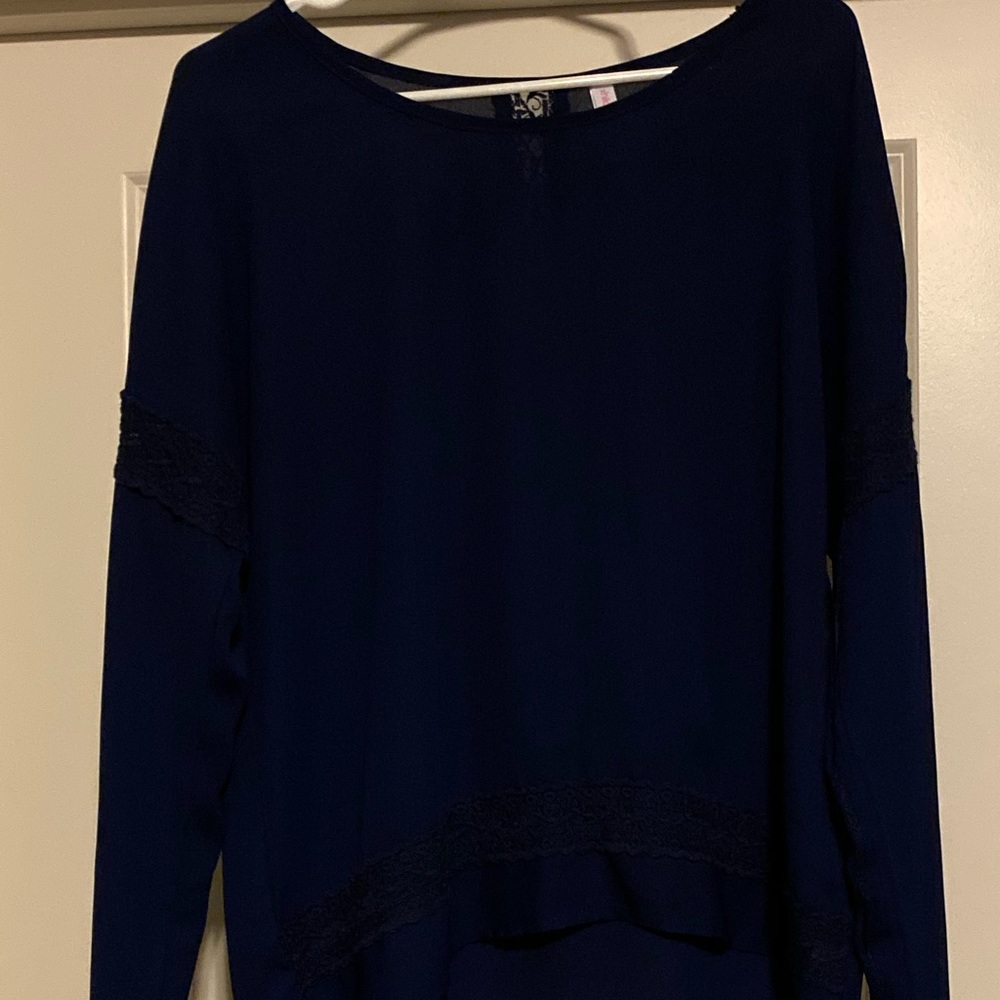Navy blouse with lace detailing